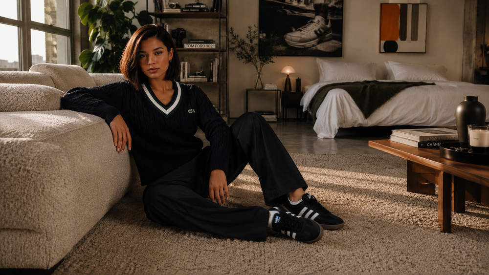 a Lacoste women's cable-knit V-neck sweater