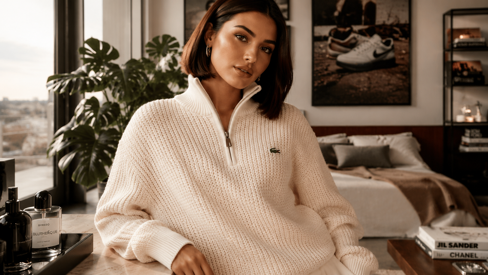Lacoste High Neck Half Zipper Heavy Wool Sweater