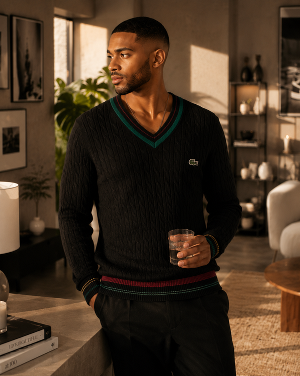 Lacoste cable-knit V-neck sweater